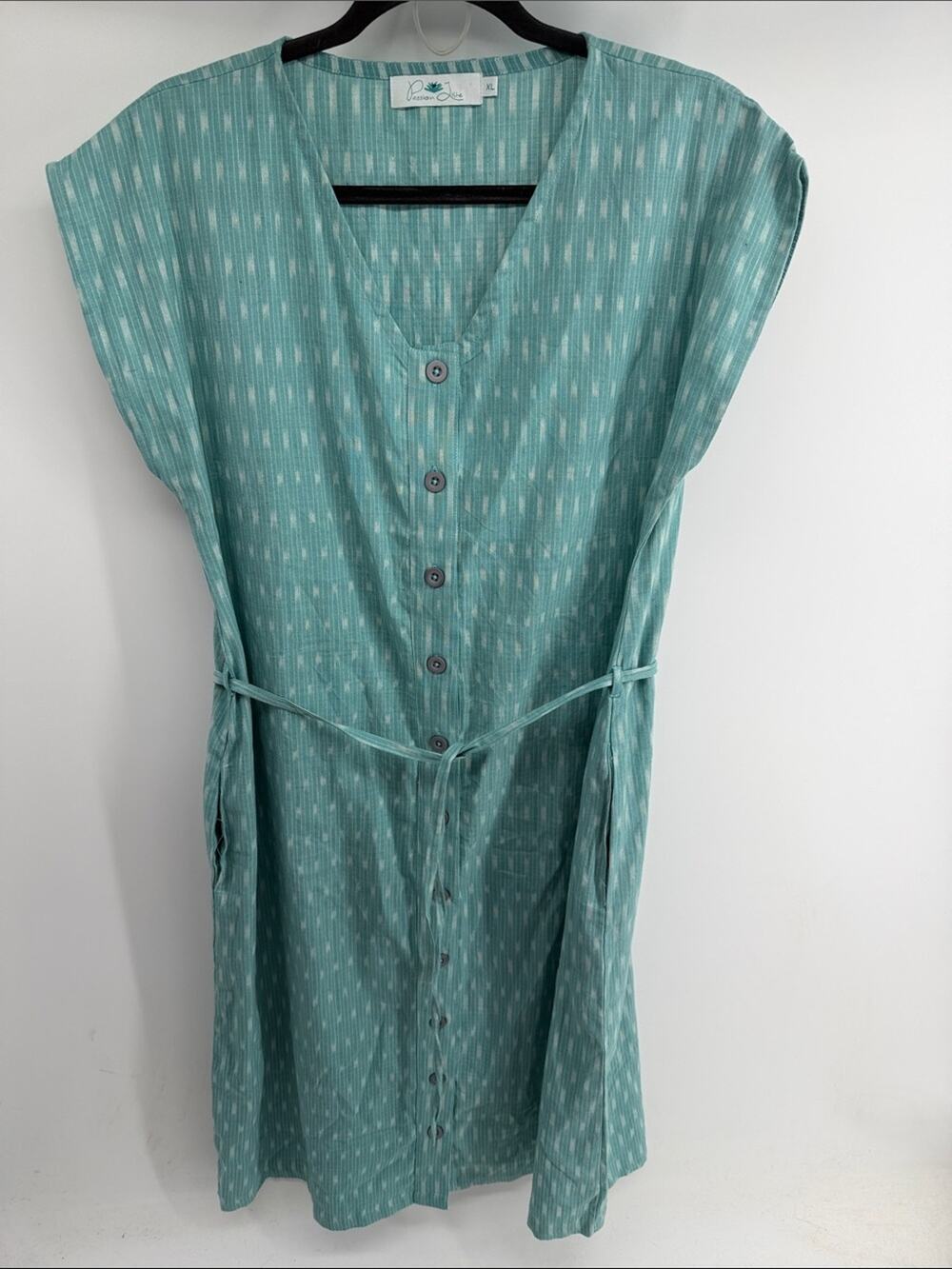 Passion Lilie 100% modal woven print button up tie waist midi shirt dress sz XL